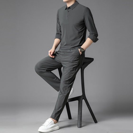 100 mulberry silk men's leisure sports suit middle-aged father suit men's long sleeve long pants two-piece set