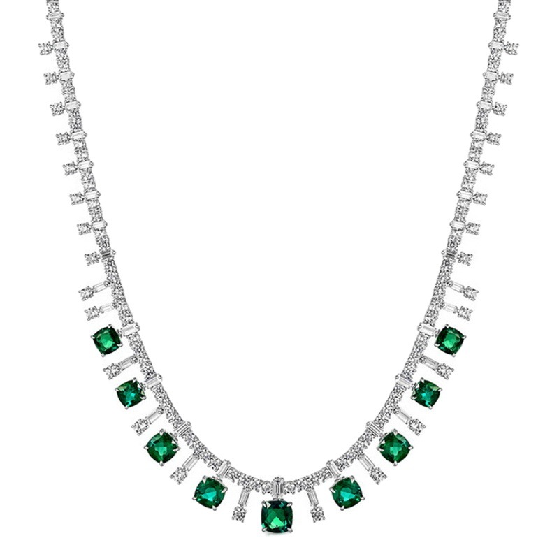 Collar del tesoro de color de cultivo de lujo ligero atmosférico transfronterizo nuevo S925 con incrustaciones de plata para cultivar cadenas de clavícula de esmeralda estilo europeo y americano