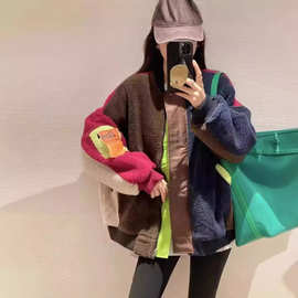 秋冬新款羊羔毛外套拼色棒球服小个子高级感减龄宽松显瘦保暖防风