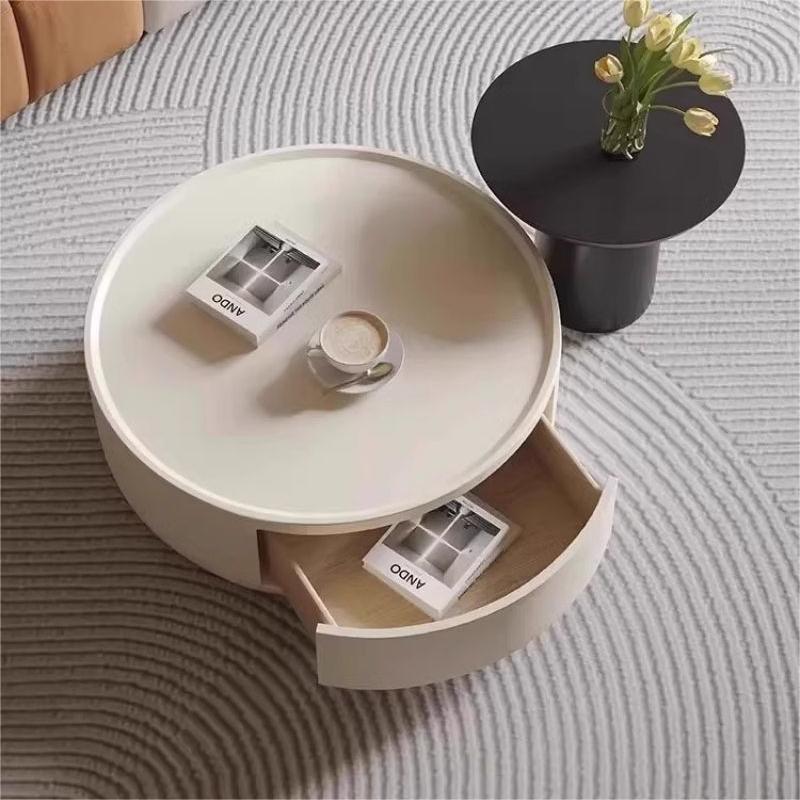 Nórdico estilo crema redonda mesa de café Luz de lujo moderno simple mesa auxiliar sala de estar casa pequeño apartamento TV gabinete combinación image 5