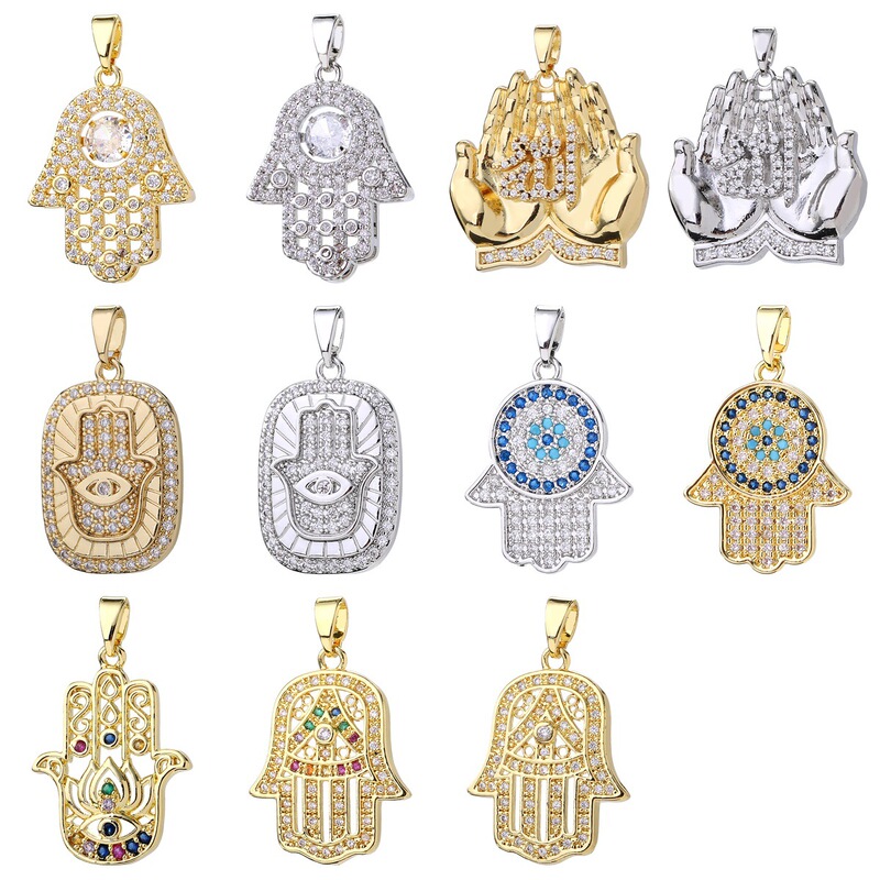 Cross-border Middle Eastern Hamsa hand necklace pendant accessories with micro-inlaid zircon, personalized and stylish, real gold plating