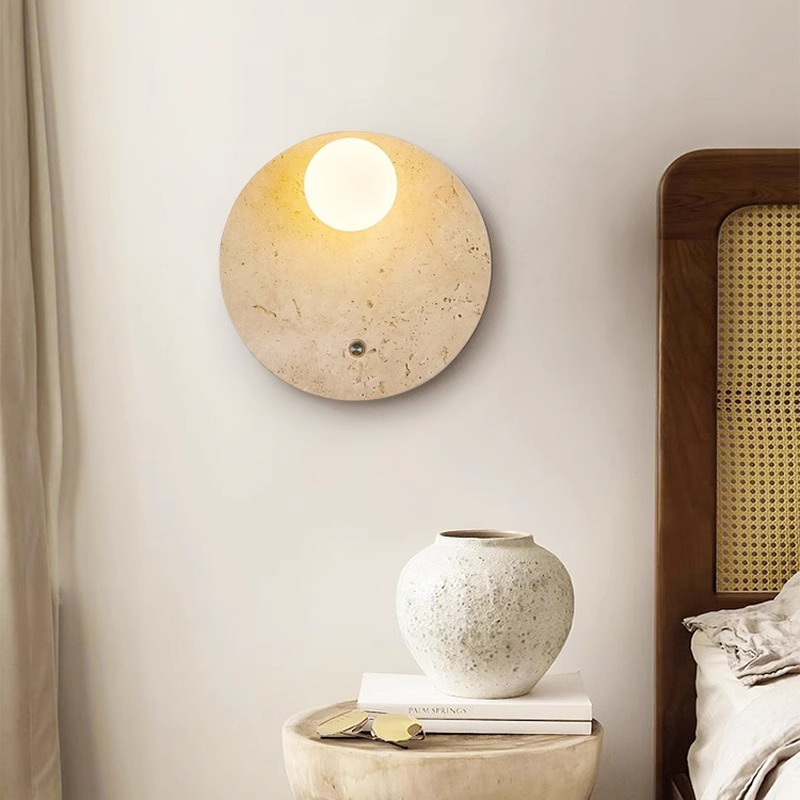 Retro viento cinturón abierto silencioso con interruptor de estilo japonés amarillo faro lámpara de pared residencial faro de cama nueva cabecera de cabecera de piedra de la cavidad de la cama estilo chino