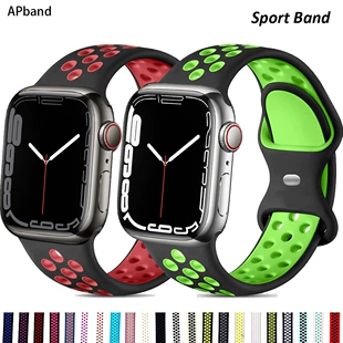 Применимый AppleWatch7 Apple двухцветный Nike силиконовый ремешок iWatch8 бабочка пряжка двухцветный дыхательный