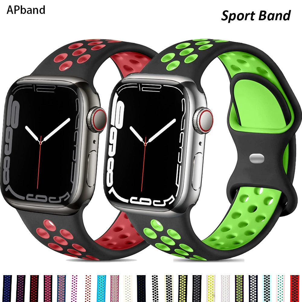 Применимый AppleWatch7 Apple двухцветный Nike силиконовый ремешок iWatch8 бабочка пряжка двухцветный дыхательный