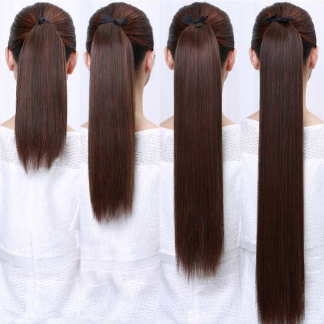 Wig ponytail strap women's long straight hair high ponytail high temperature matte artificial hair fluffy double ponytail hair