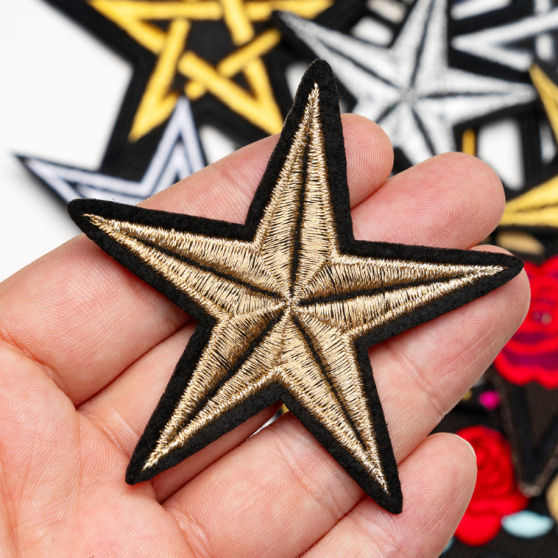 外国貿易クロスボーダー五芒星コンピュータ刺繍シール金銀糸刺繍布ステッカー服ジャケット装飾ステッカーバッジ|undefined