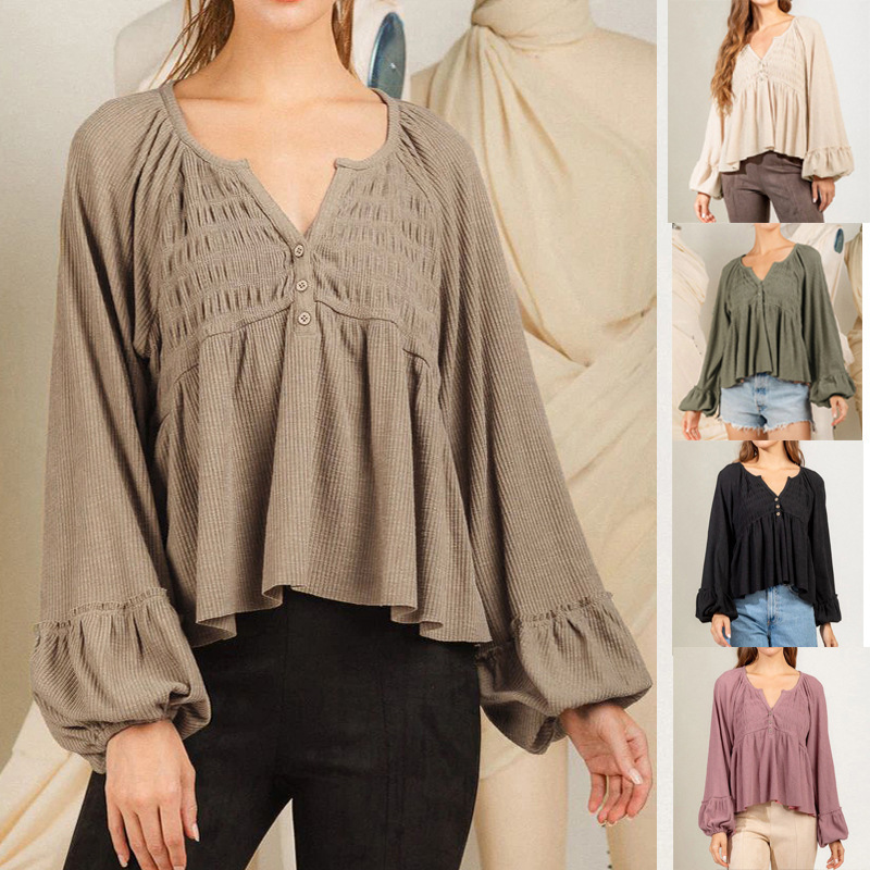 European and American New Styles 2024 Ebay Amazon Spring & Fall New Women's Fashion Pleated Pit Strip Knitted Bottoming Shirt