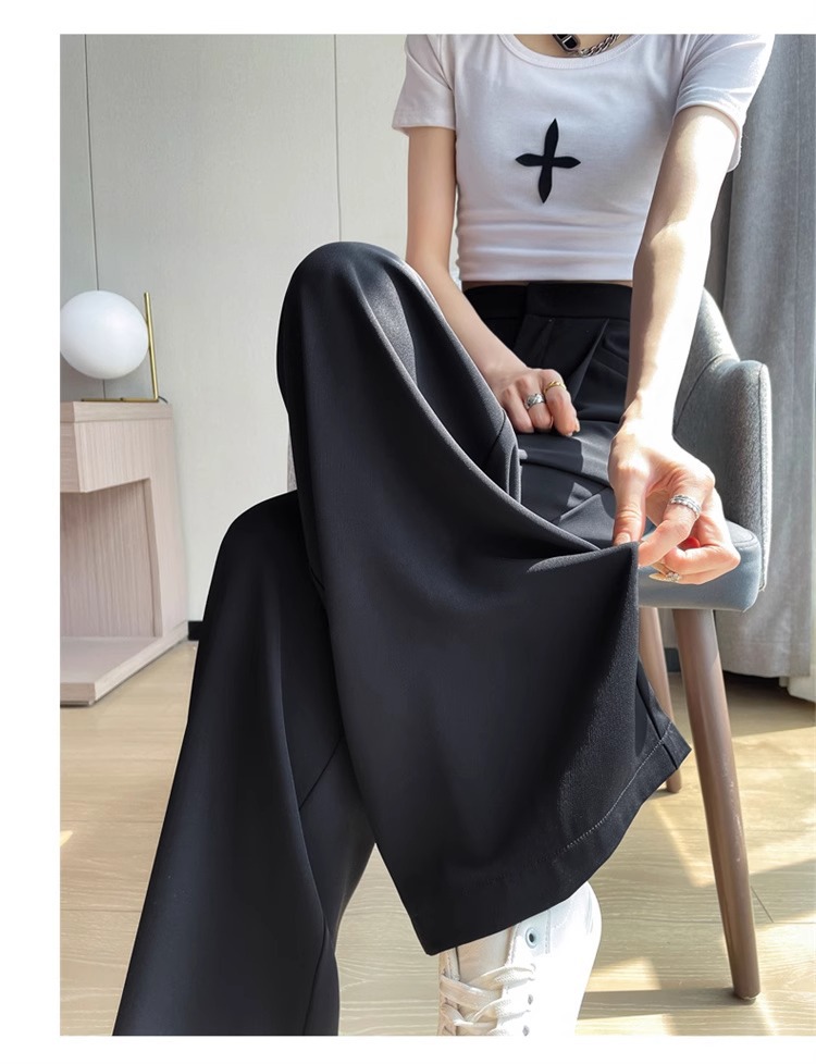 Quần tây nữ cạp cao ống đứng chất lụa băng mỏng mùa hè — Màu đen mẫu thông thường chi tiết 43