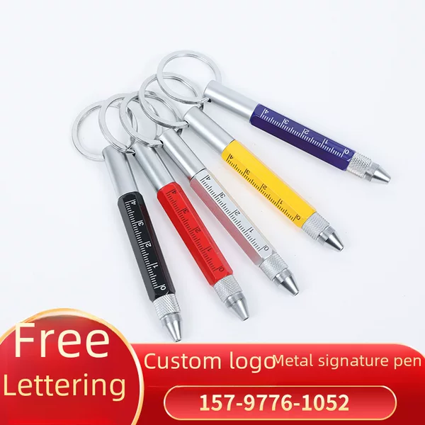 Six-in-one multifunctional metal short scale touch screen screwdriver small mini portable carabiner tool ballpoint pen