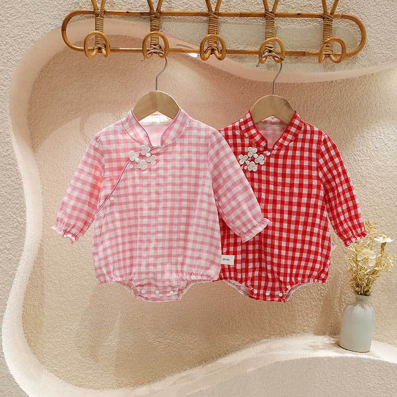 Autumn red retro long-sleeve for new born to go out