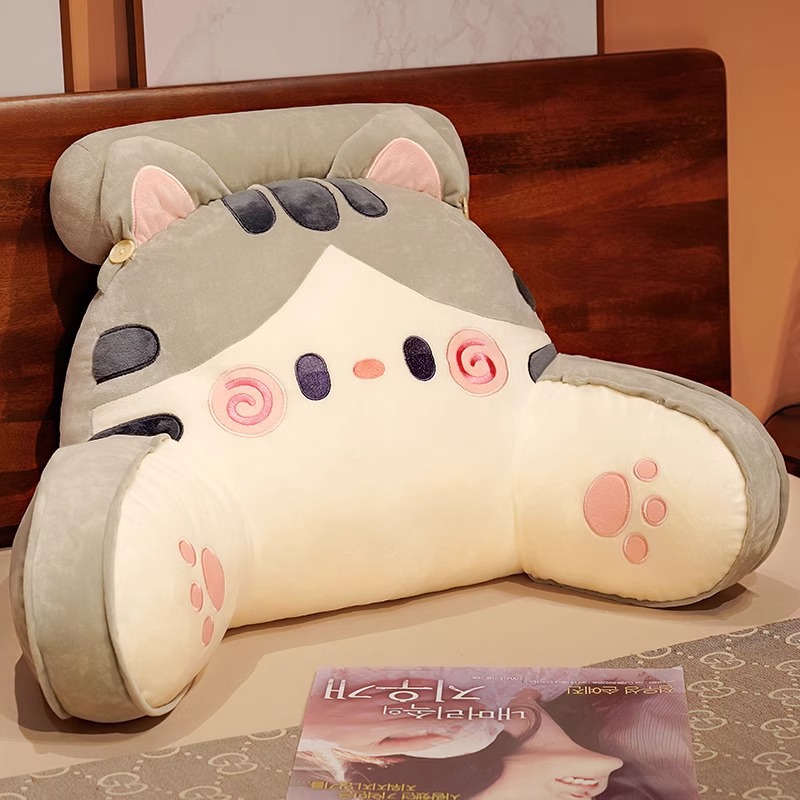 [large size] gray cat cushion + headrest [bedside recommendation] [75× 50cm independent inner liner removable and washable]