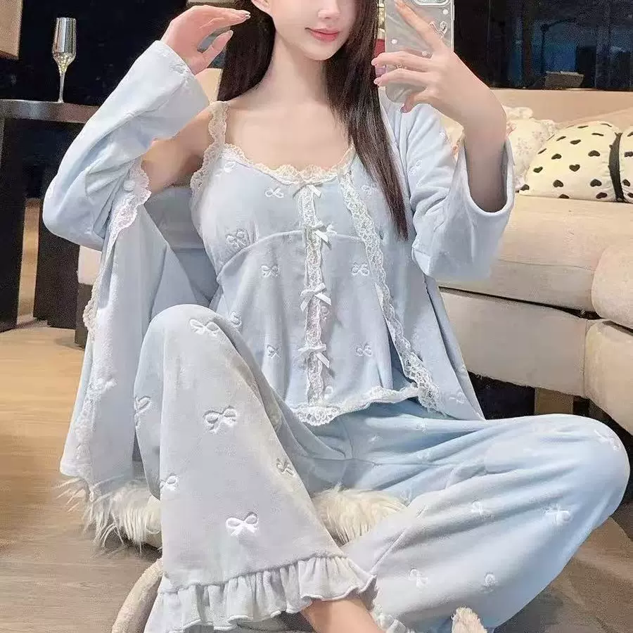 【压蝶】秋冬新款睡衣双面绒长袖海岛绒家居服甜美少女2025新睡衣