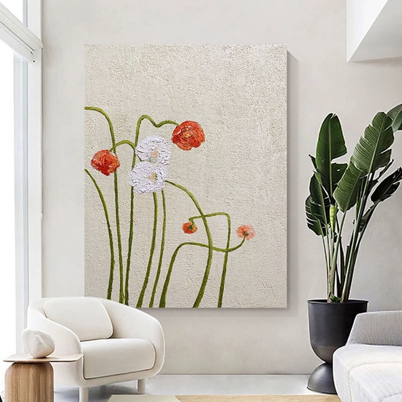 Scandinavian Cream Style Log Style Flower Custom Hand-Painted Texture Painting Entrance Aisle Corridor Hanging Painting Decorative Painting