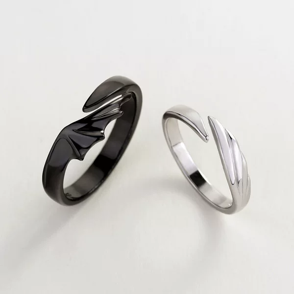 Korean style simple angel and devil couple ring a pair of men's and women's plain ring pair ring opening adjustable ring