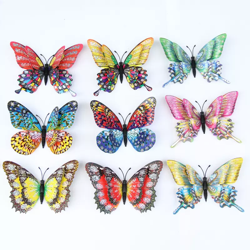 15CM双层镭射烫银蝴蝶PVC户外田园装饰工艺品3D立体仿真蝴蝶
