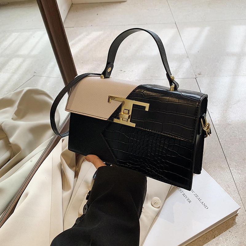 2024 nuevo bolso de mensajero bolso de costura de color de contraste de moda bolso de hombro de mujer estilo occidental patrón de cocodrilo pequeño cuadrado