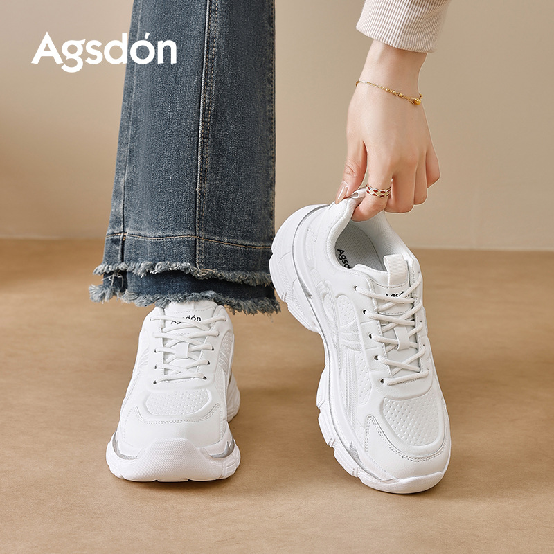 Augu Shi Deng zapatos blancos para padres mujeres 2025 nuevos estudiantes de otoño zapatos deportivos de suela gruesa zapatos casuales de montaña ligeros