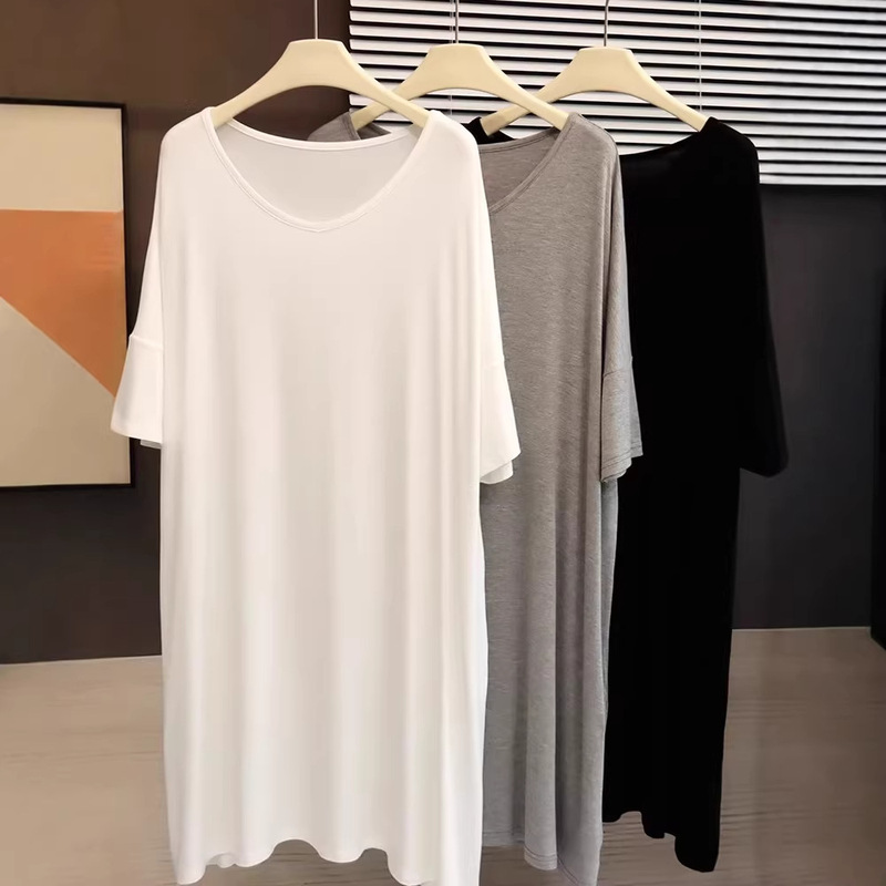 Soft and Comfortable Modal Short-Sleeved T-Shirt Dress for Women, Summer Thin Loose Mid-Length Home Wear Pajama Dress
