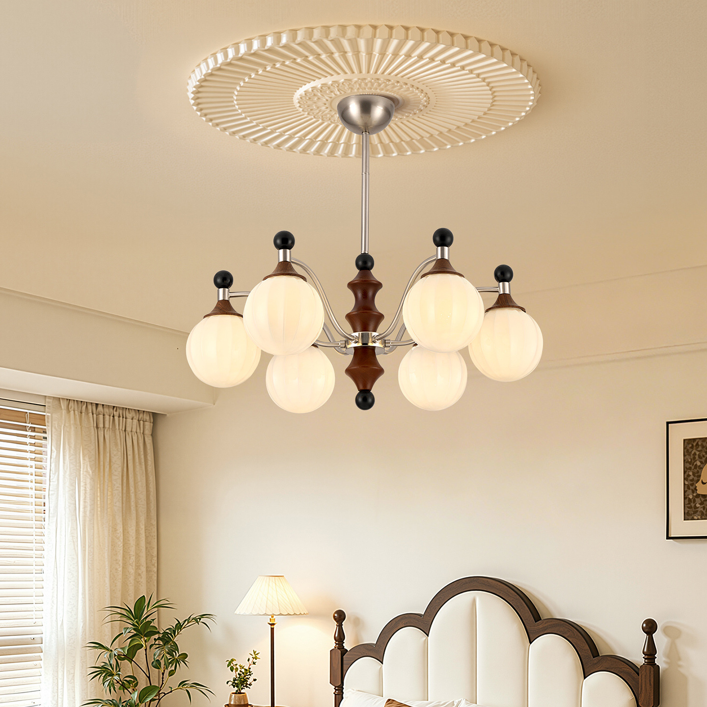 Lámpara de la sala de estar medieval 2026 nuevo festival de bambú de madera sólida luces de comedor de alto nivel dormitorio Zhongshan lámparas L535