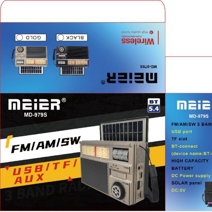 Nuevo MD-979S Panel solar portátil Bluetooth Audio Radio de antena multifunción portátil para exteriores