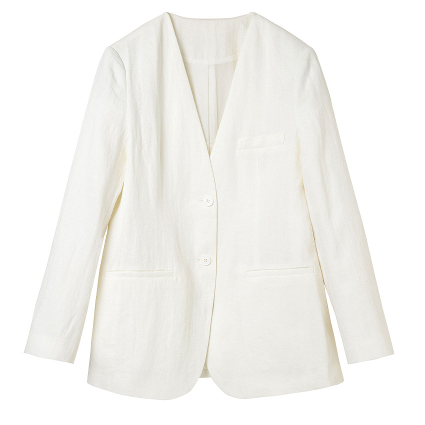 Completo da donna in lino ChicShe, tre pezzi, professionale, elegante, con pantaloni a gamba dritta e larga, blazer piccolo_voghion.com