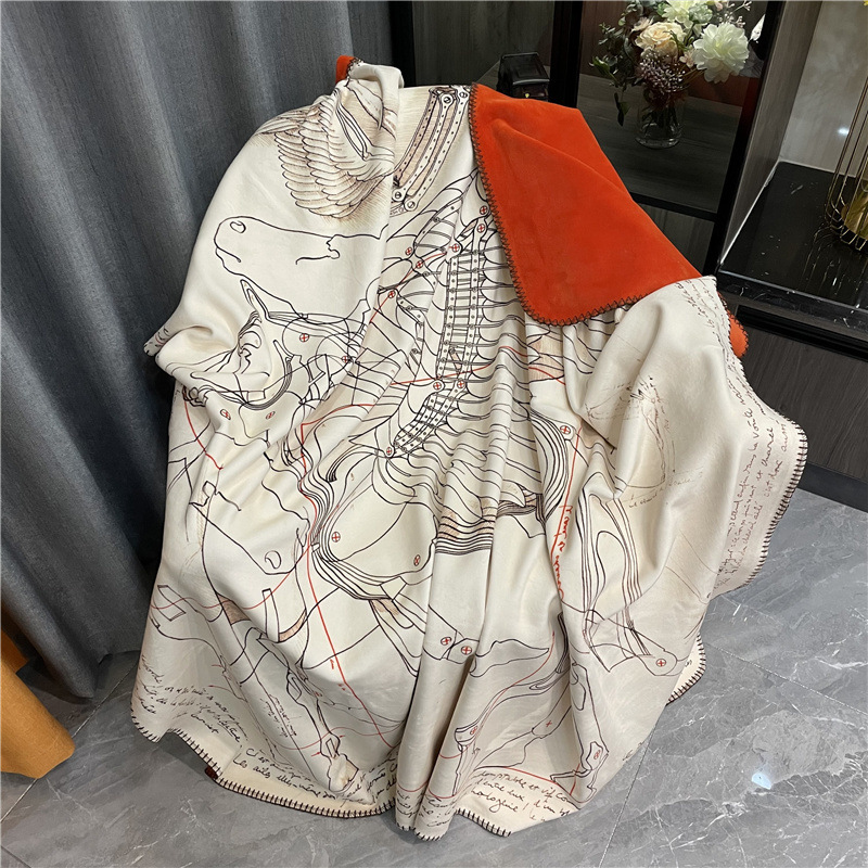 ✅WUQA专柜H家锦狐绒毛毯居家欧式客厅沙发毯盖毯双层汽车飞机