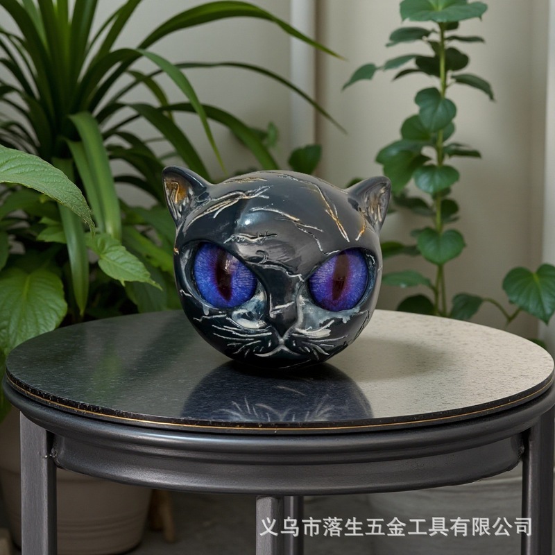 跨境独立站亚马逊猫咪雕塑装饰品摆件万圣节装饰猫咪头像摆件|undefined
