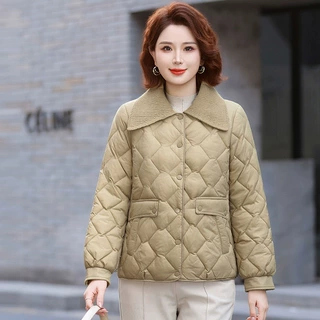 中老年女士时尚菱格棉服外套冬季新款保暖宽松女装上衣棉袄