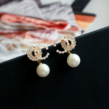 轻奢双C珍珠耳饰女小众设计高级感耳环潮耳钉925银针耳饰