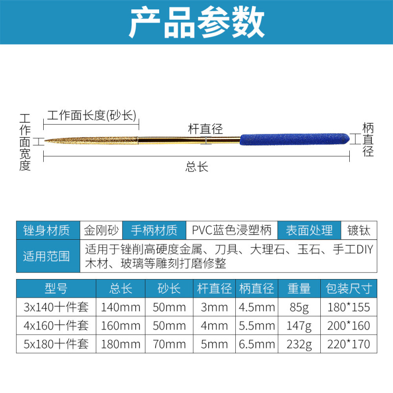 ダイヤモンドファイルチタン合金メッキ小型高硬度各種三角形半円形ファイル金属翡翠研削ツール|undefined