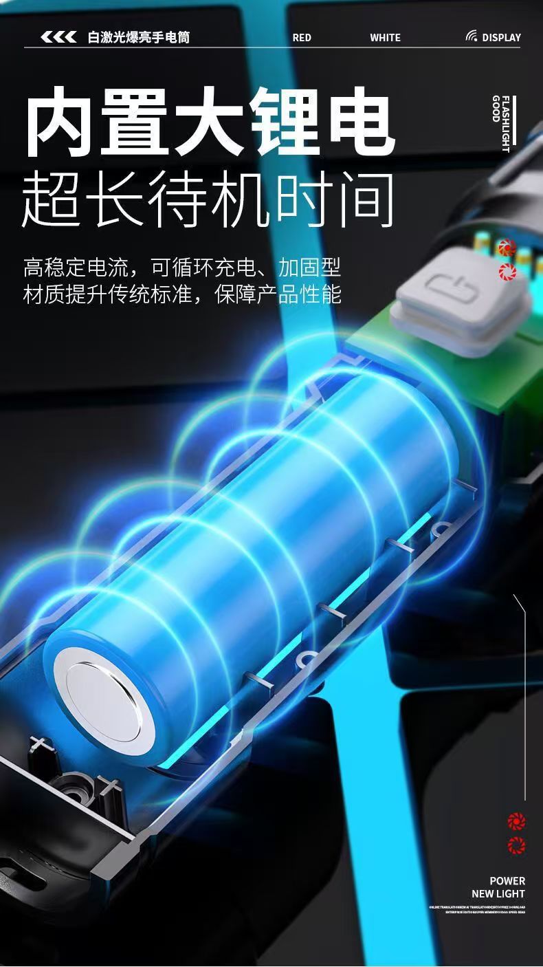 Cross-border flashlight USB white laser portable charging super bright emergency outdoor light zoom long-range spotlight