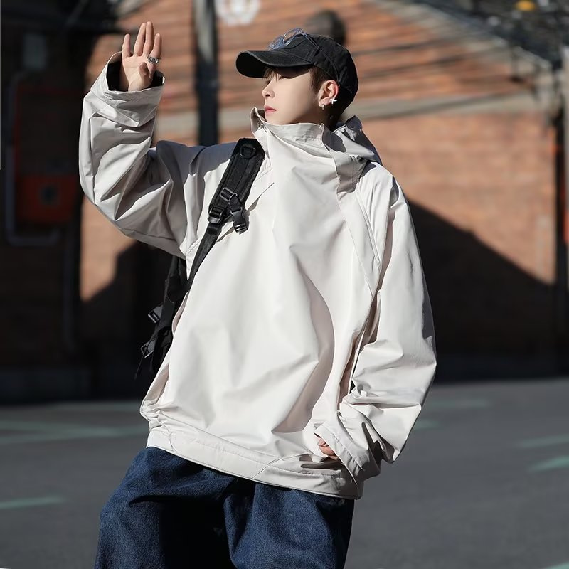 Otoño Hong Kong viento nacional marea función viento cremallera capucha chaqueta hombre suelta bf chaqueta casual con capucha