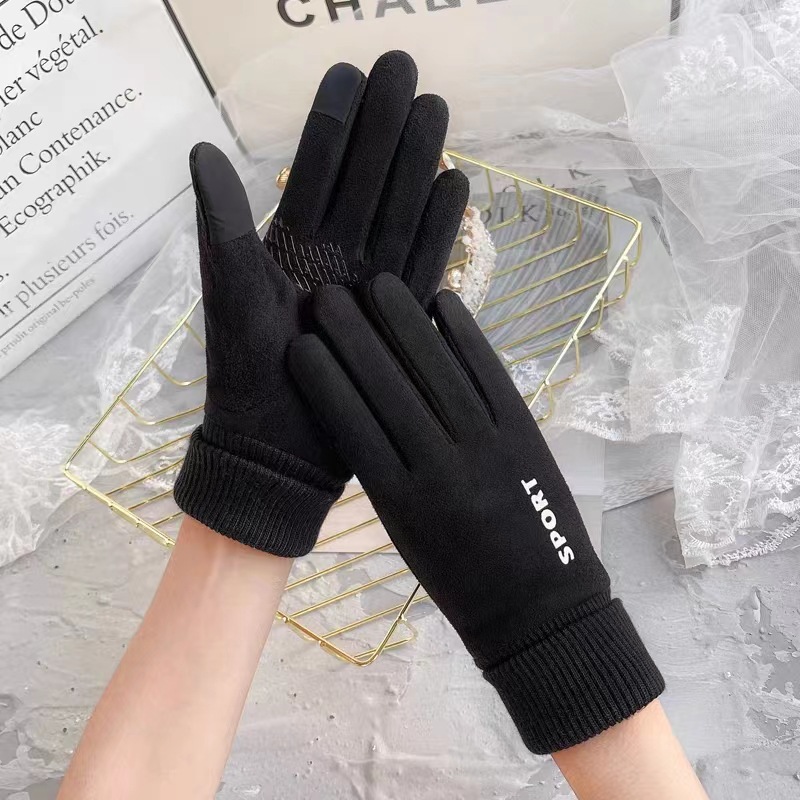 Guantes de gamuza para hombres y mujeres Otoño e Invierno pesca expuestos dos dedos medio dedo forrado de vellón cálido ciclismo guantes de motocicleta