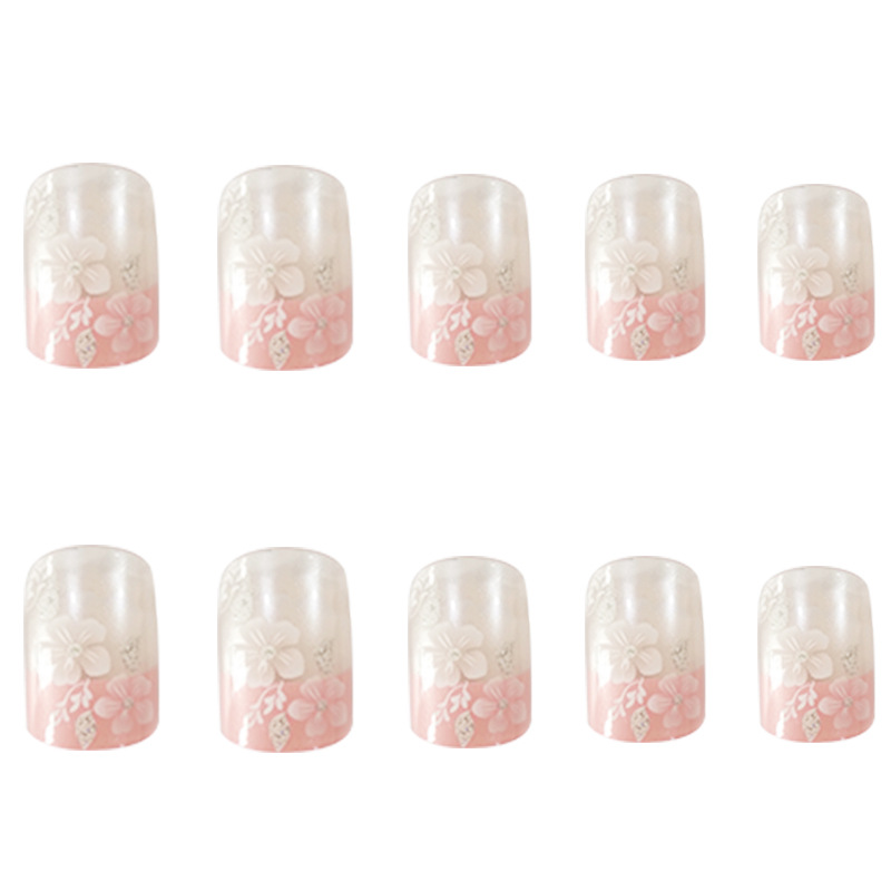 Fresco rosa blanco parche de manicura de moda decoración floral exquisita desgaste de uñas transfronterizas venta caliente dulce ambiente manicura