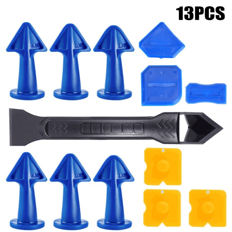 跨境直供13件套填缝工具塑料尖嘴和铲胶器套装刮板残胶美缝喷嘴