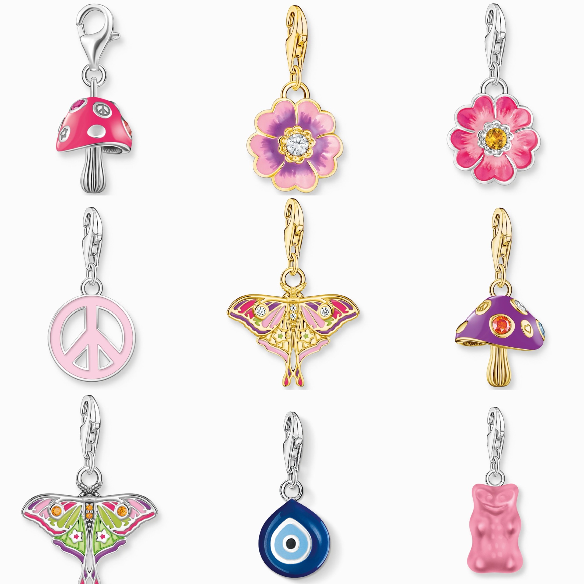 欧美夏季新款DIY时尚日常蘑菇蝴蝶吊坠不锈钢炉内真空电镀18K金女