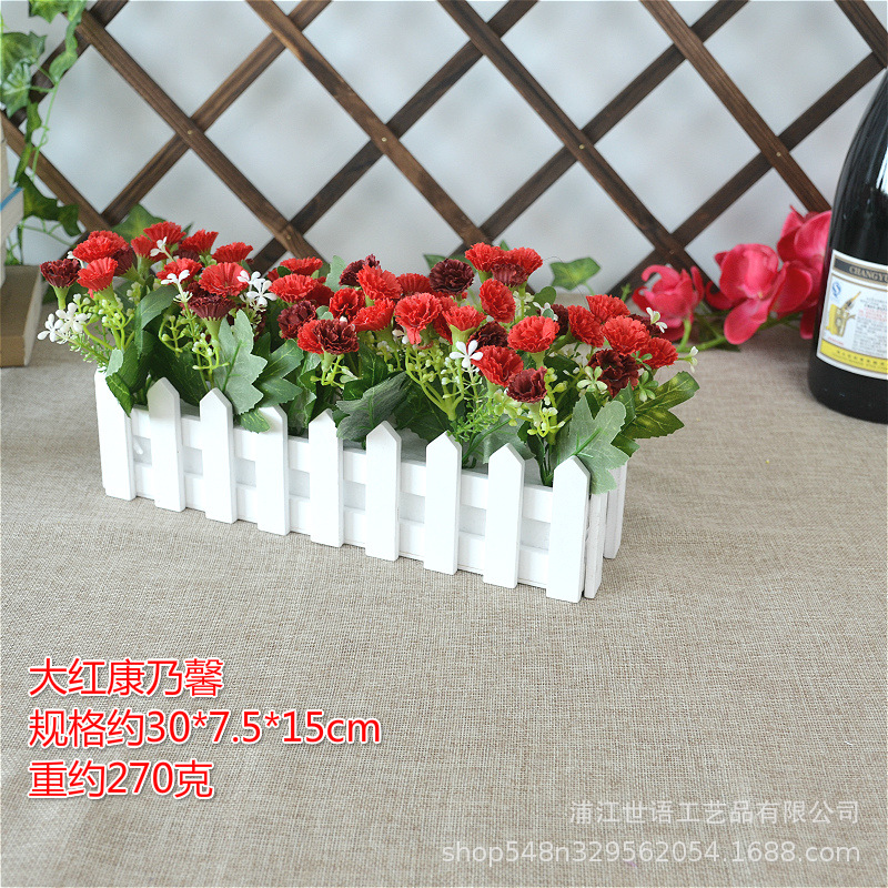 Casa sala de estar flor decorativa planta artificial traje de decoración de flores valla de madera decoración de flores artificiales olla pequeña ventana belleza