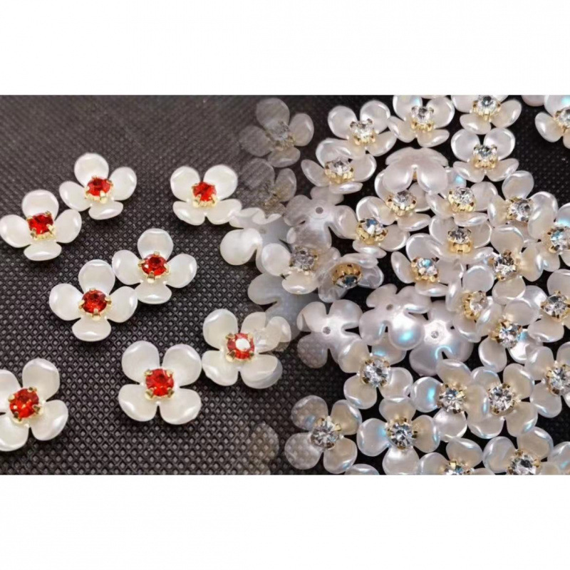 14mm four-piece small flower gold single-prong DIY craft material, popular hairpin accessory, five-petal flower with gold rhinestones