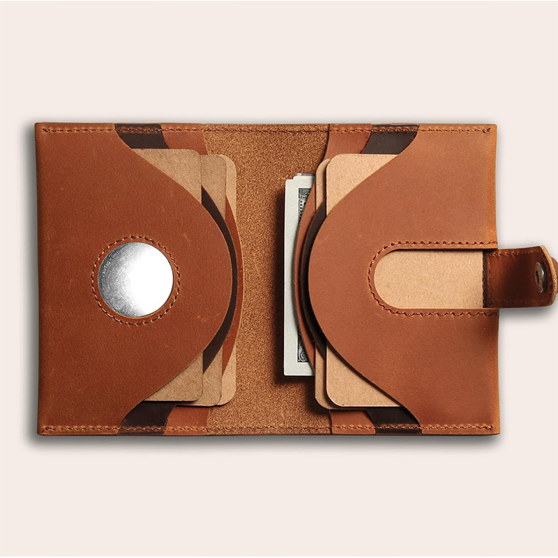 Transfronterizos de gran capacidad cabeza bolsa de tarjetas de cuero anti-damagnetismo airtag billetera de cuero doble cinturón billetera de gran capacidad