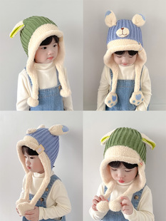 Autumn and Winter Children's hat windproof boys and girls ear protection cap plus velvet warm baby hat cute super cute cap