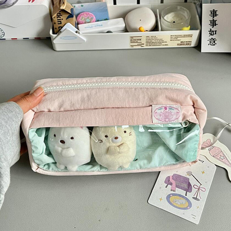 新款淡粉色痛包笔袋高颜值少女文具袋视窗收纳袋大容量学生铅笔袋|undefined