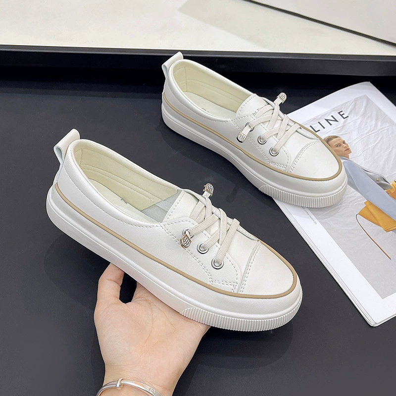 Женские плоские белые туфли 2025, новые повседневные туфли в стиле колледжа, тонкие однотонные кроссовки в корейском стиле оптом