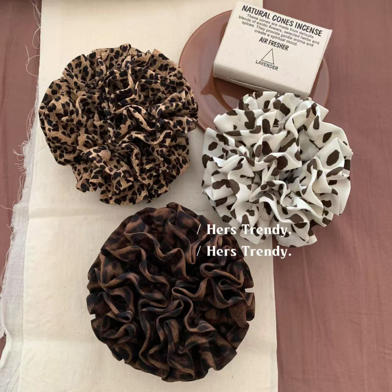 Little Wild Leopard Hydrangea Hair Tie ~ Leopard Print Scrunchie Hair Accessory Elegant High-End Korean Style Ins Blogger