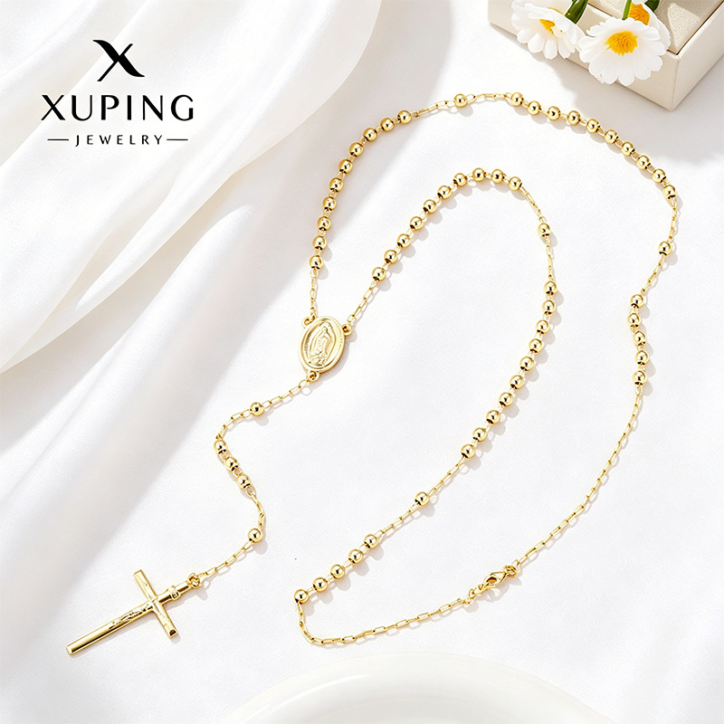 Xuping Europa y los Estados Unidos transfronterizos aleación de cobre chapado 14k collar de rosario largo crucifijo bordillo nicho accesorios al por mayor