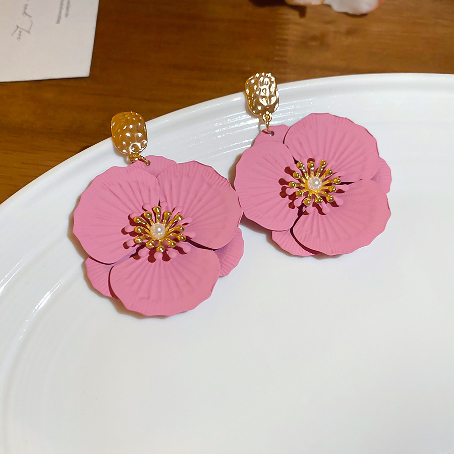 Aguja de plata Corea del Sur diamante Opal flor pendientes diseño fresco Rosa pendientes moda pendientes dulces al por mayor