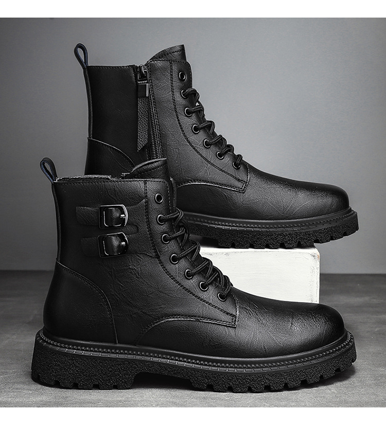 Men's Leather Motorcycle Boots With Warm Plush Lining For Autumn_voghion.com