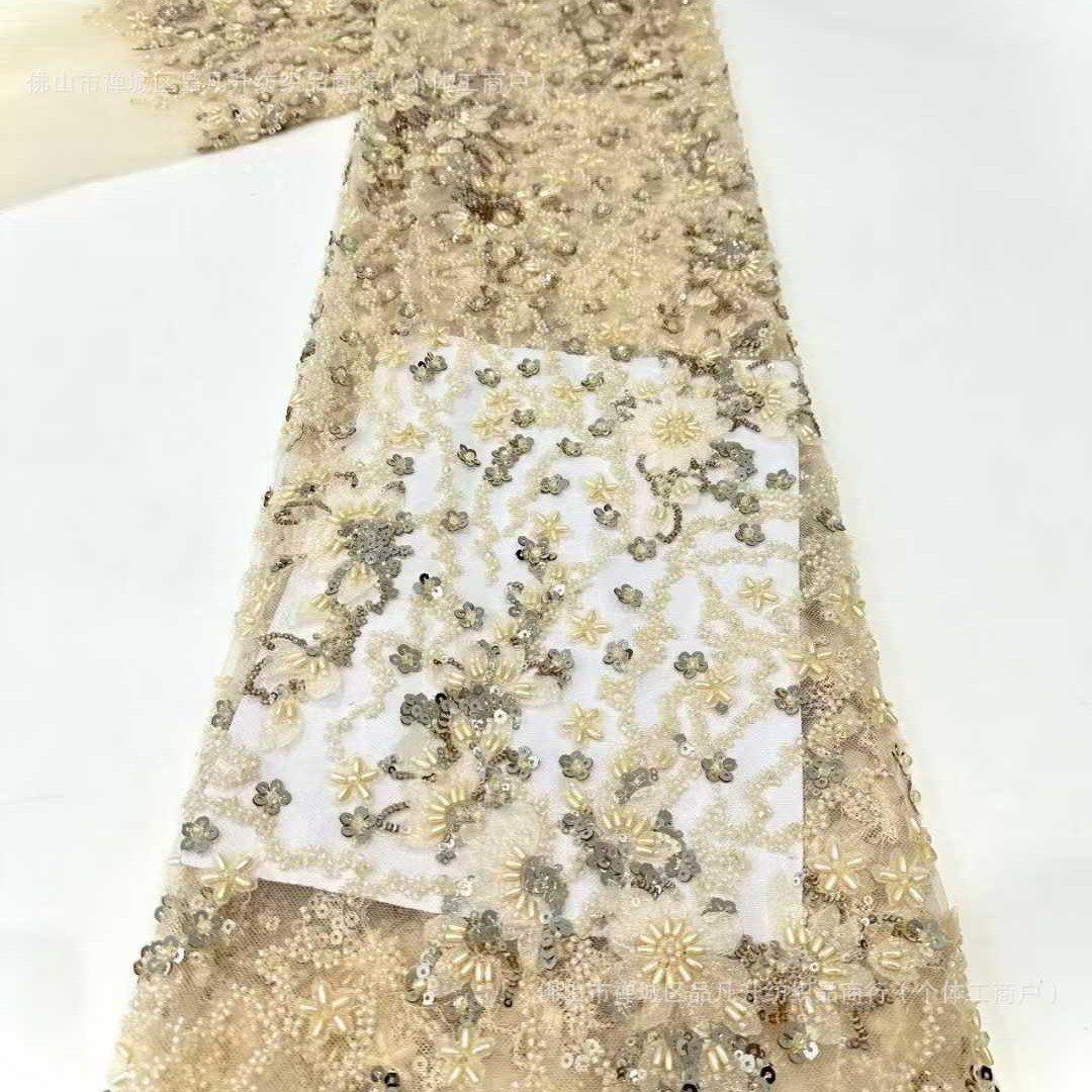 Tejido de boda, vestido de bordado de perlas, moda transfronteriza de alta calidad, tela de bordado tridimensional, perlas de arroz image 6