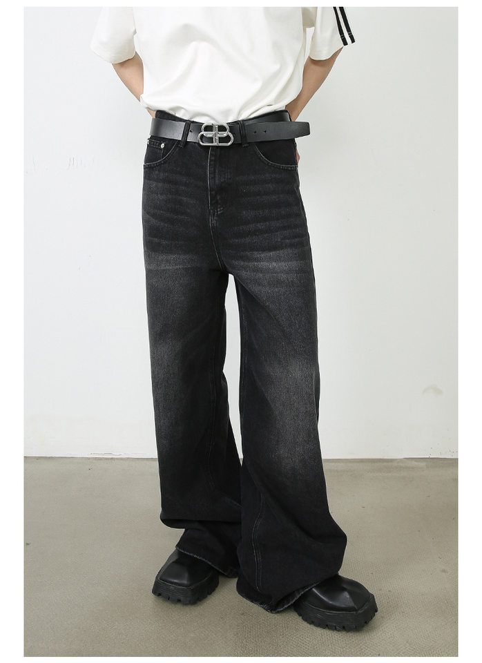 Quần jean nam ống rộng giặt nước phong cách Hàn, cạp vừa lưng thẳng — Denim đen, Màu đen, Ngụy trang màu mơ, Xanh lam cổ điển chi tiết 11