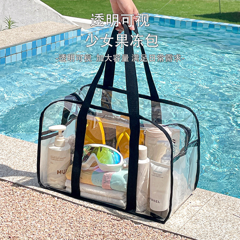 Cross-Border Outdoor Beach Bag Large Capacity Satchel Pvc Waterproof Storage Bag with Buttons for Washing Cosmetics Swimming Bag