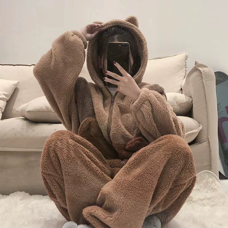 Пижама из кораллового велюра с рисунком, детская мультяшная, увеличенная плотность, с маленькими медвежатами